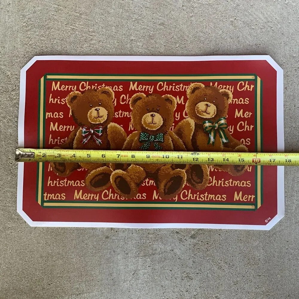 VTG Town & Country Christmas Vinyl Placemats Santa Bears 11.5”x17.5” Set Of 4